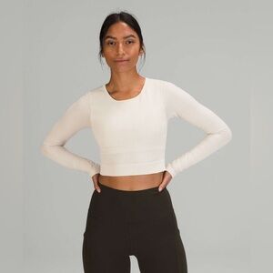 Lululemon Ebb to Street White Ribbed Long Sleeve Crop Top